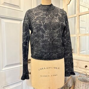 Anthropologie Heather Gray Merino Wool Sheer Crew Neck Sweater Medium Glam Boho